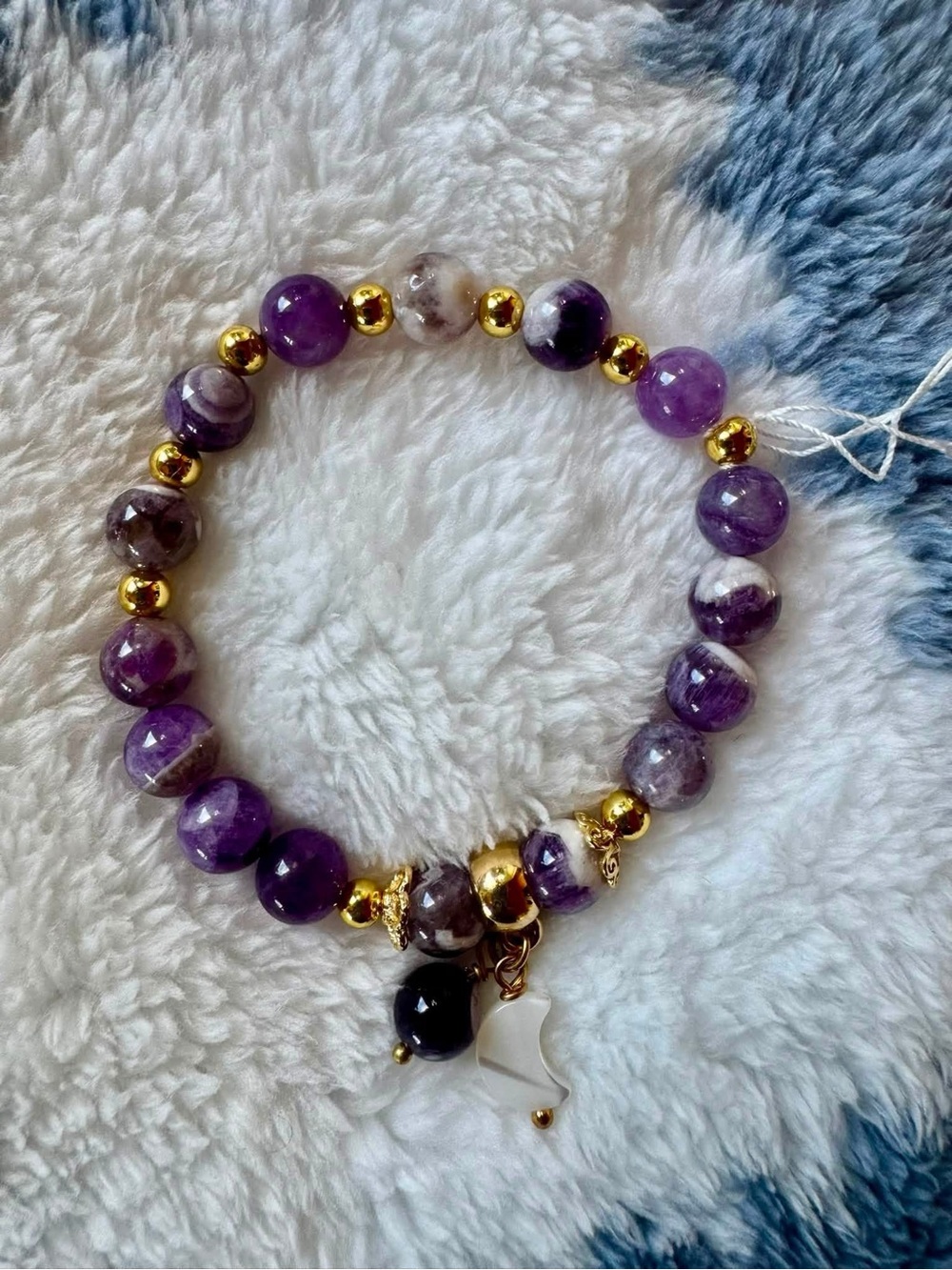 Amethyst Beaded Stretch Bracelet with Gold Accents and Star Charm